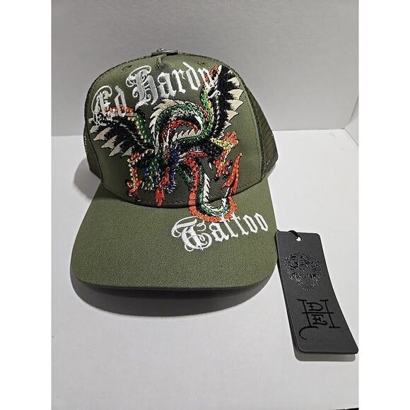 Ed Hardy Tattoo Trucker Hat Green - Picture 2 of 12